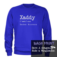Xaddy Save A Dragon Ride A Wingleader Adult Crewneck Sweatshirt Royal Blue