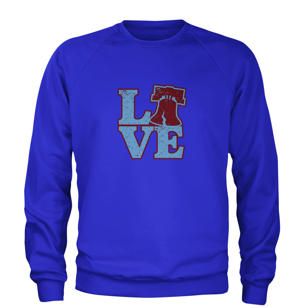 Love Philly Liberty Bell Adult Crewneck Sweatshirt Royal Blue