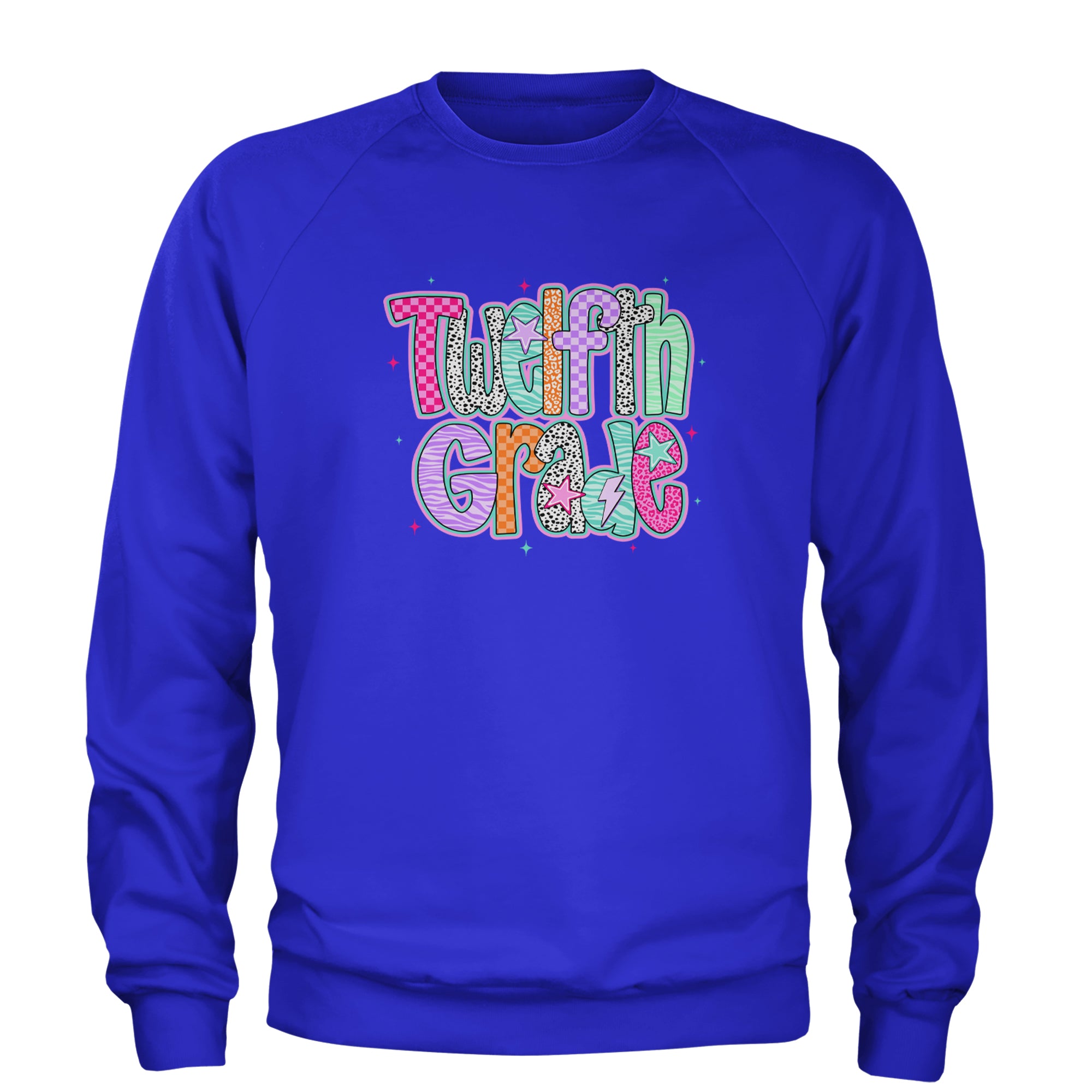 Senior Year Colorful Back to School Adult Crewneck Sweatshirt Royal Blue