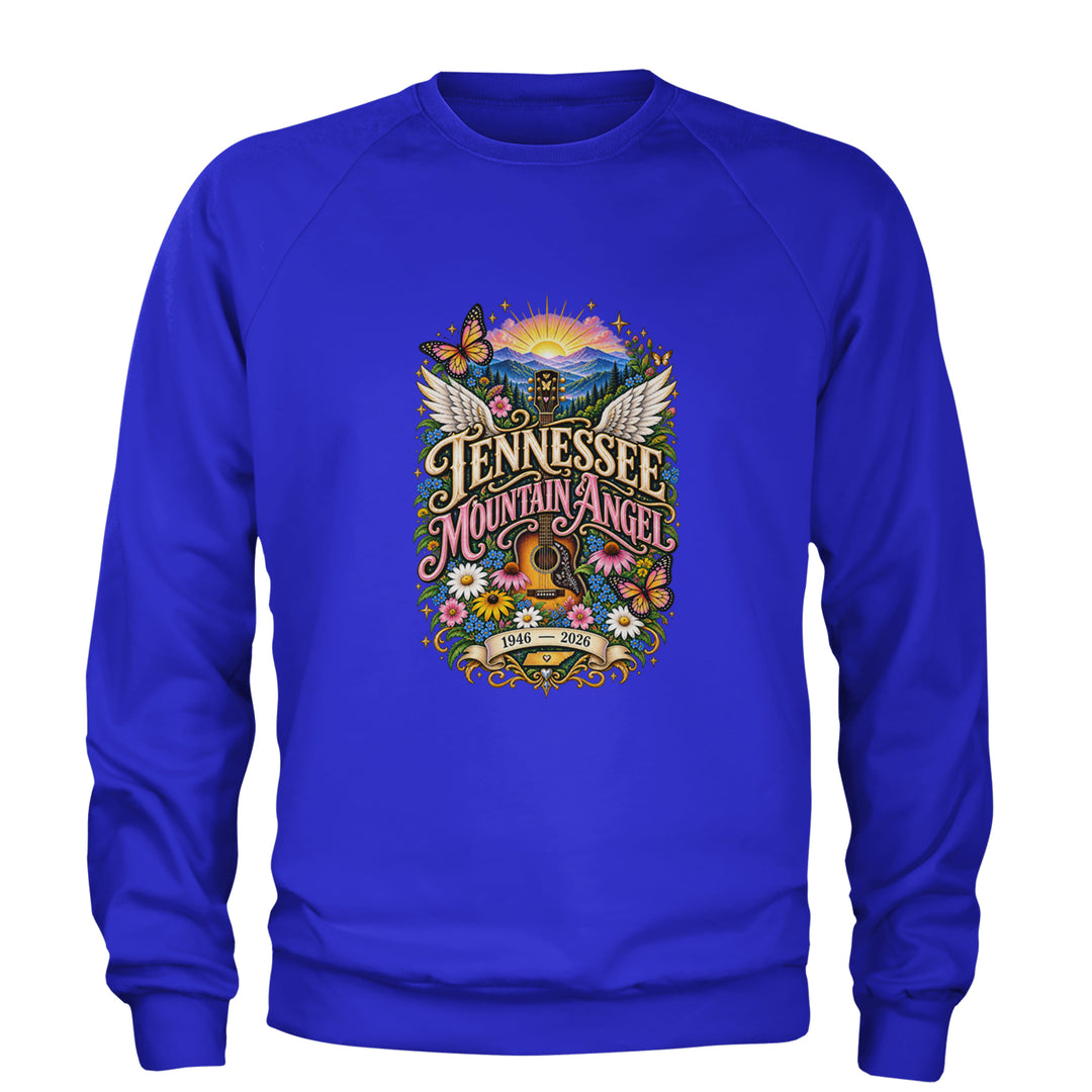 Tennessee Mountain Angel Wings Dolly Adult Crewneck Sweatshirt Royal Blue