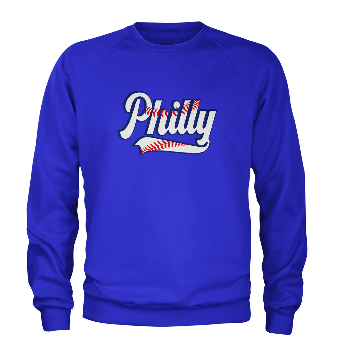 Philly Baseball Stitching Adult Crewneck Sweatshirt Royal Blue