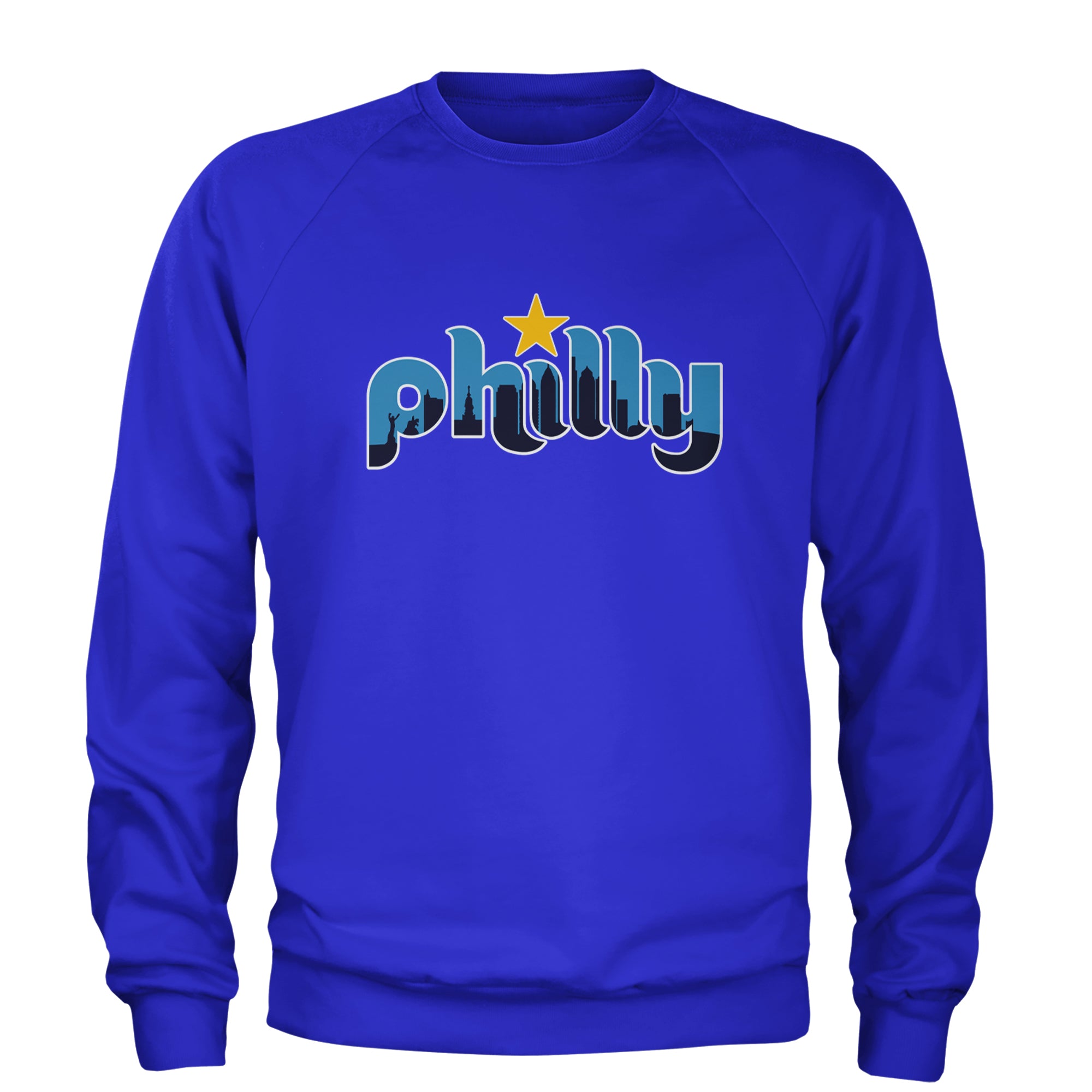 Skyline Philly Philadelphia Adult Crewneck Sweatshirt Royal Blue