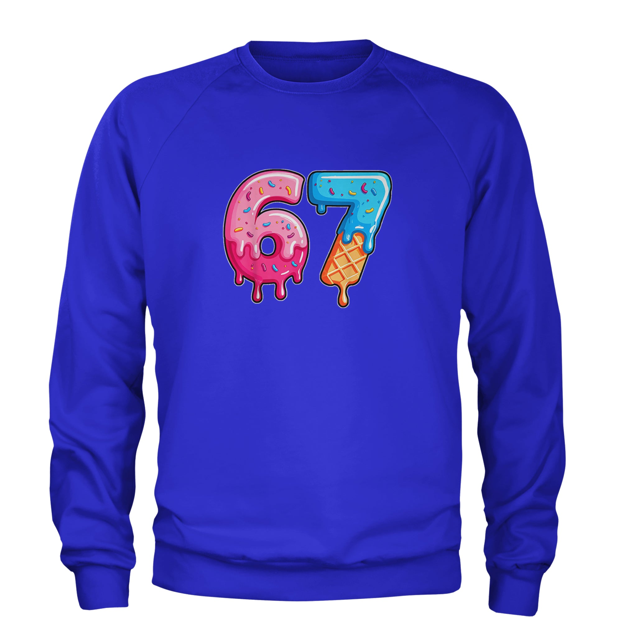 67 Dripping Ice Cream Donut Melt Adult Crewneck Sweatshirt Royal Blue