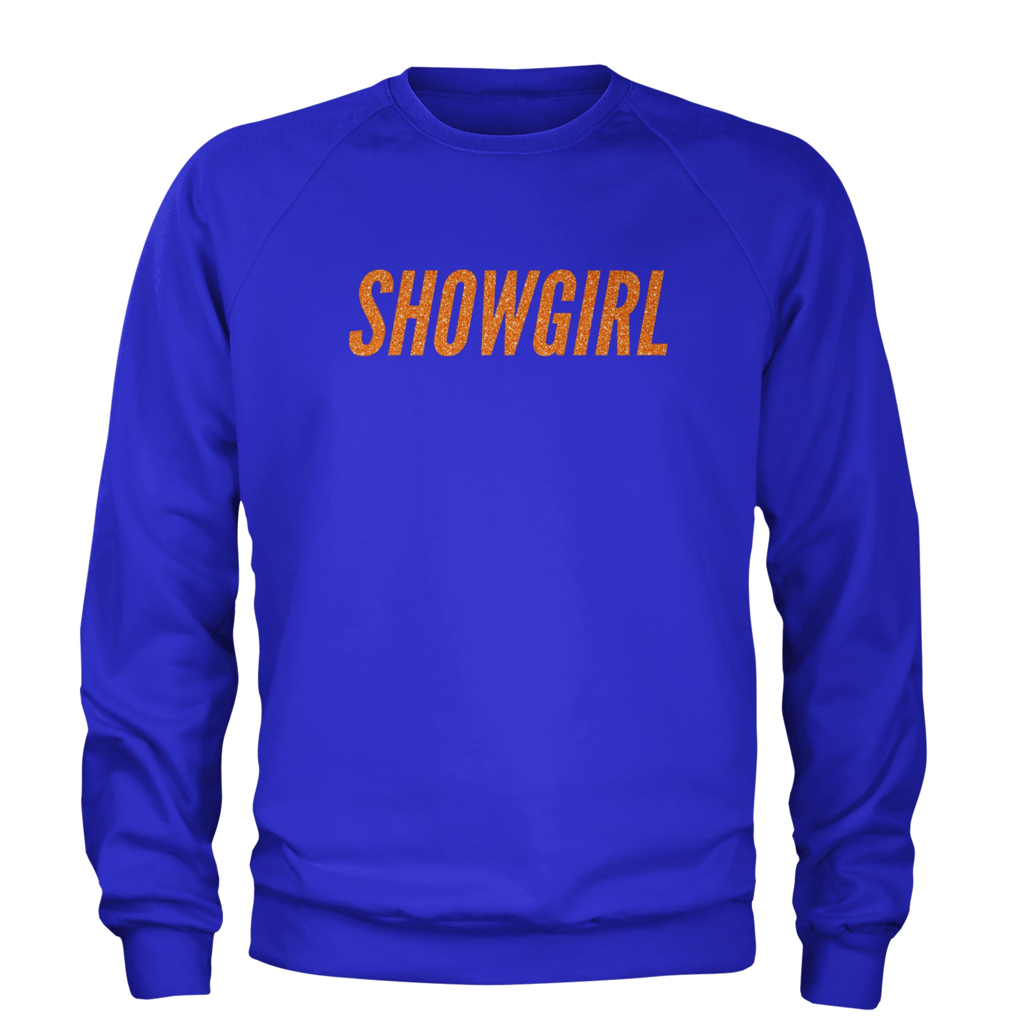 Showgirl Orange Glitter Adult Crewneck Sweatshirt Royal Blue