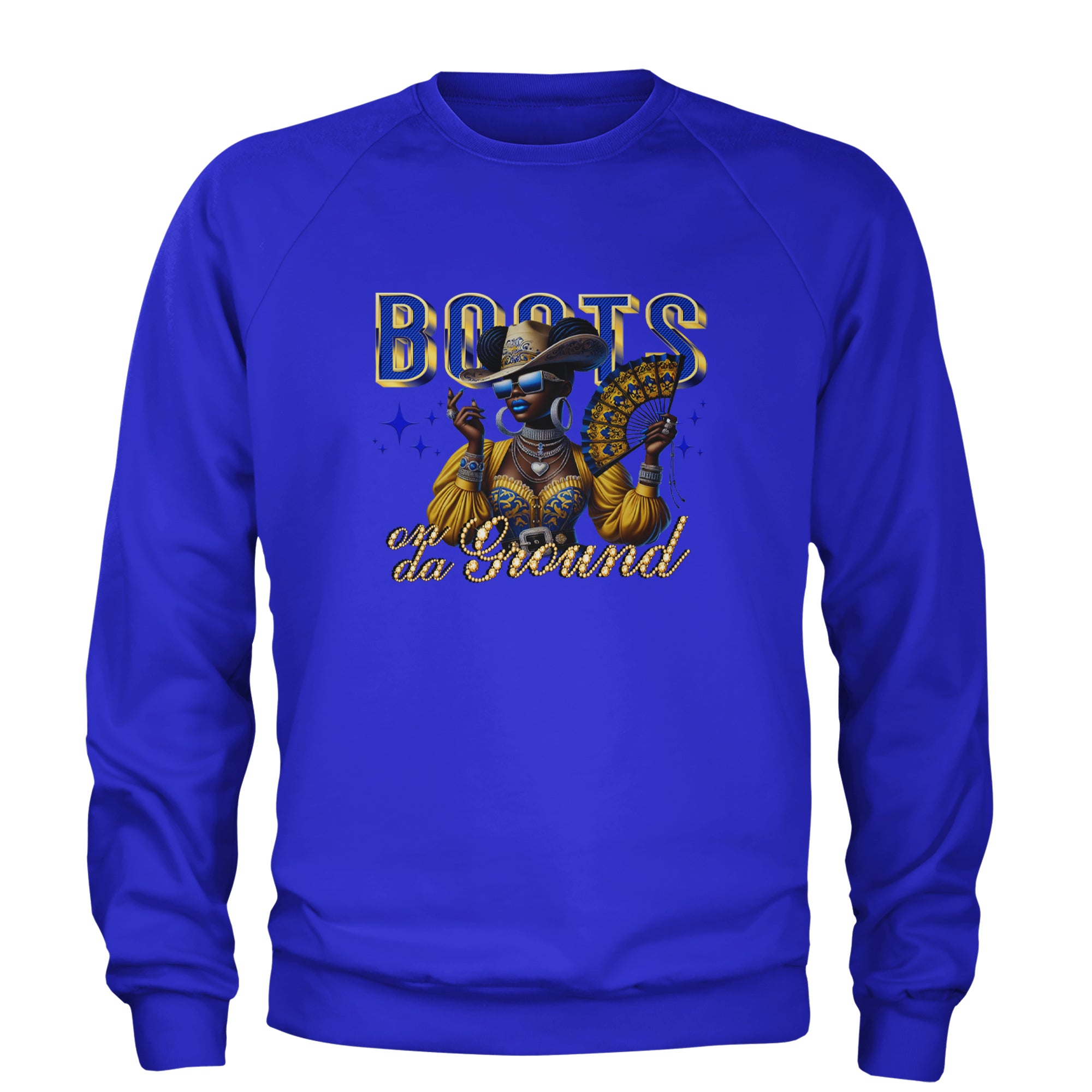 Boots On Da Ground Folding Fan Adult Crewneck Sweatshirt Royal Blue