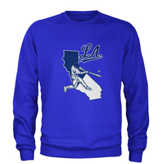 Los Angeles Baseball Batter Up Adult Crewneck Sweatshirt Royal Blue