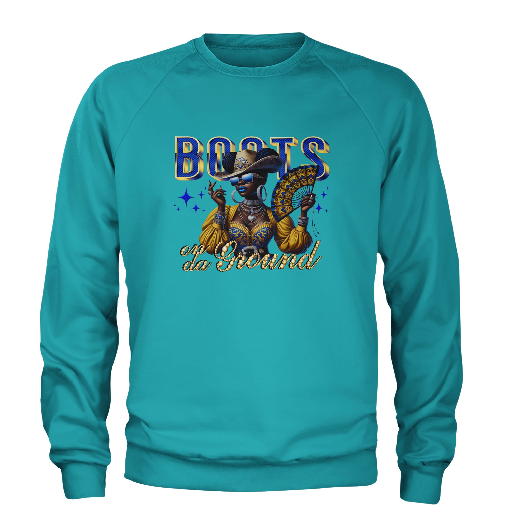 Boots On Da Ground Folding Fan Adult Crewneck Sweatshirt Teal