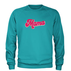 Mama Hot Pink Glitter Chenille Patch Adult Crewneck Sweatshirt Teal