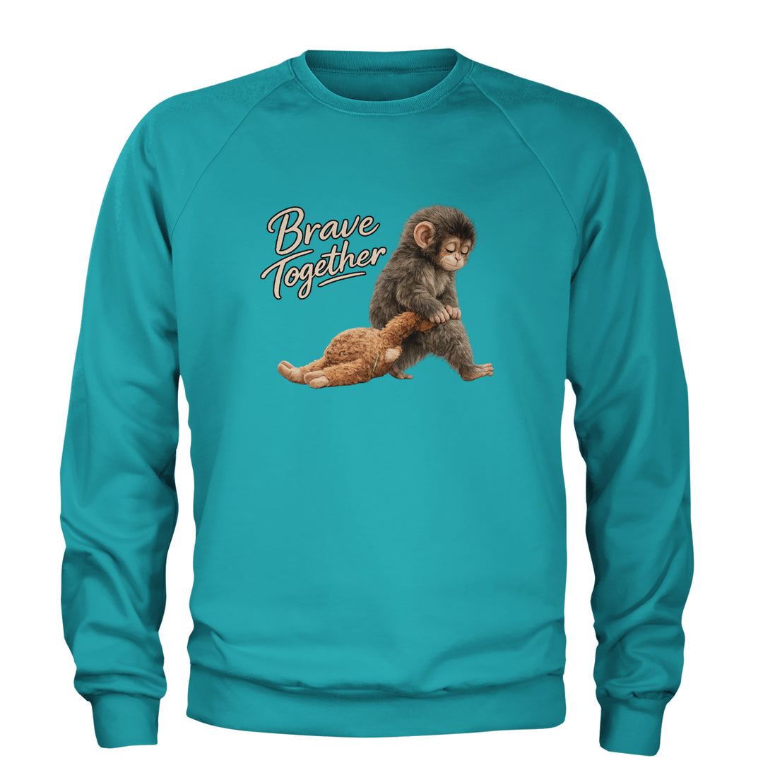 Punch Brave Together Stuffed Animal Adult Crewneck Sweatshirt Teal