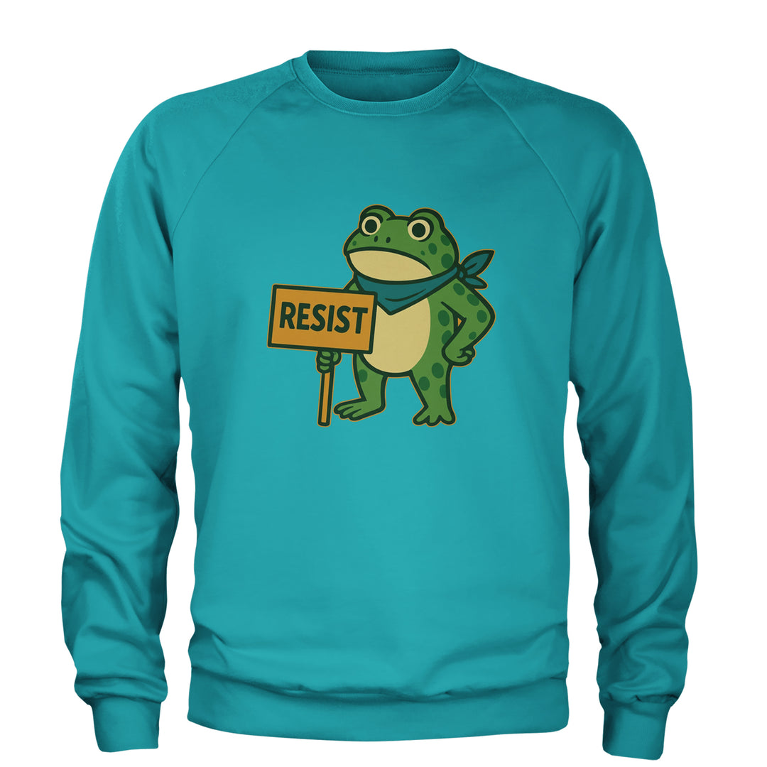 Sign Resist Meme Frog Protest Adult Crewneck Sweatshirt Teal