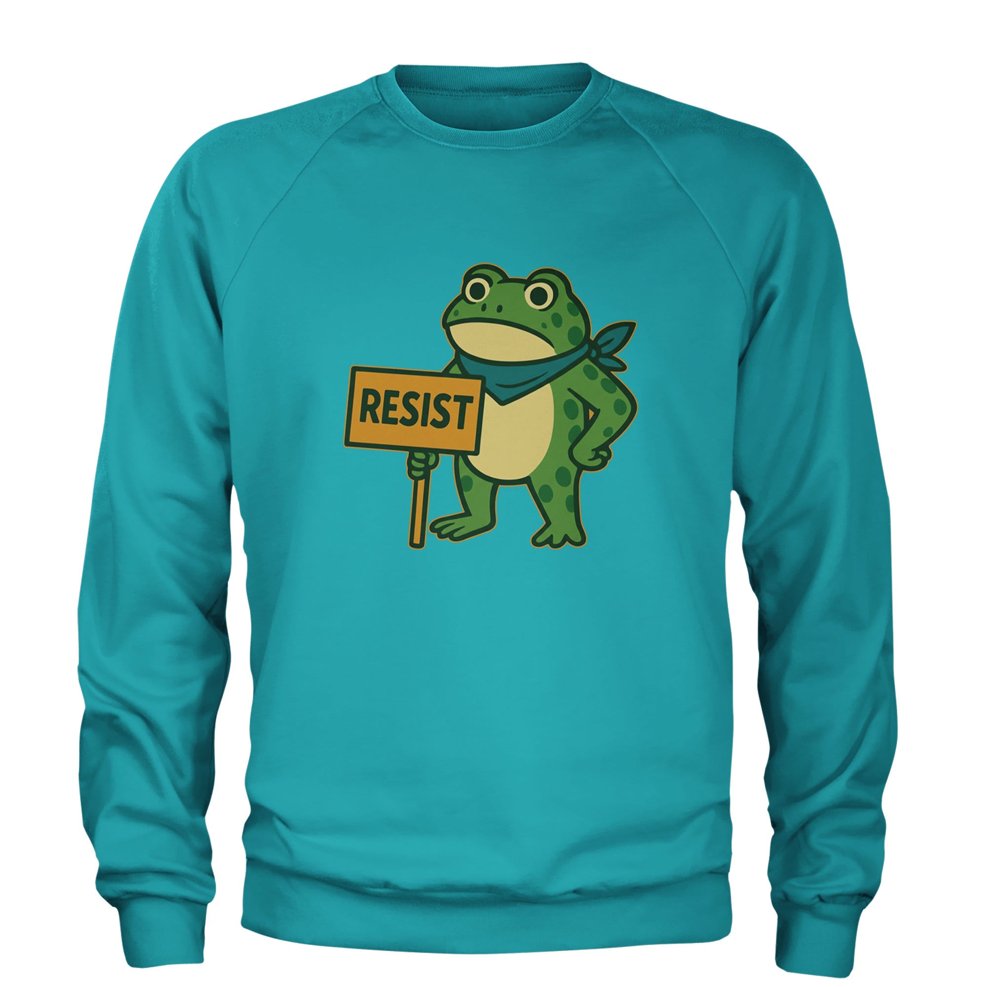 Sign Resist Meme Frog Protest Adult Crewneck Sweatshirt Teal