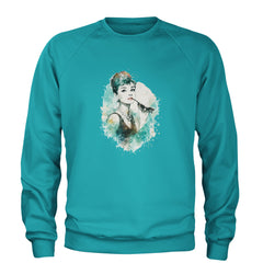 Mrs. Herpburn Iconic Watercolors Adult Crewneck Sweatshirt Teal