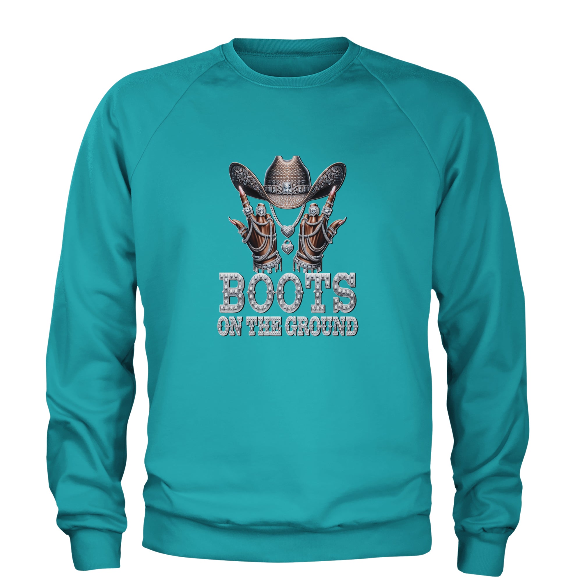 Boots On The Ground Bling Adult Crewneck Sweatshirt Teal