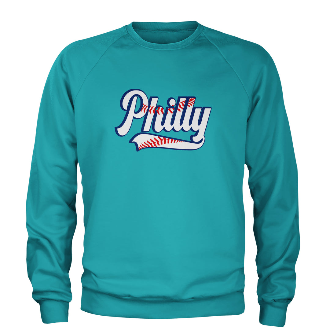 Philly Baseball Stitching Adult Crewneck Sweatshirt Teal