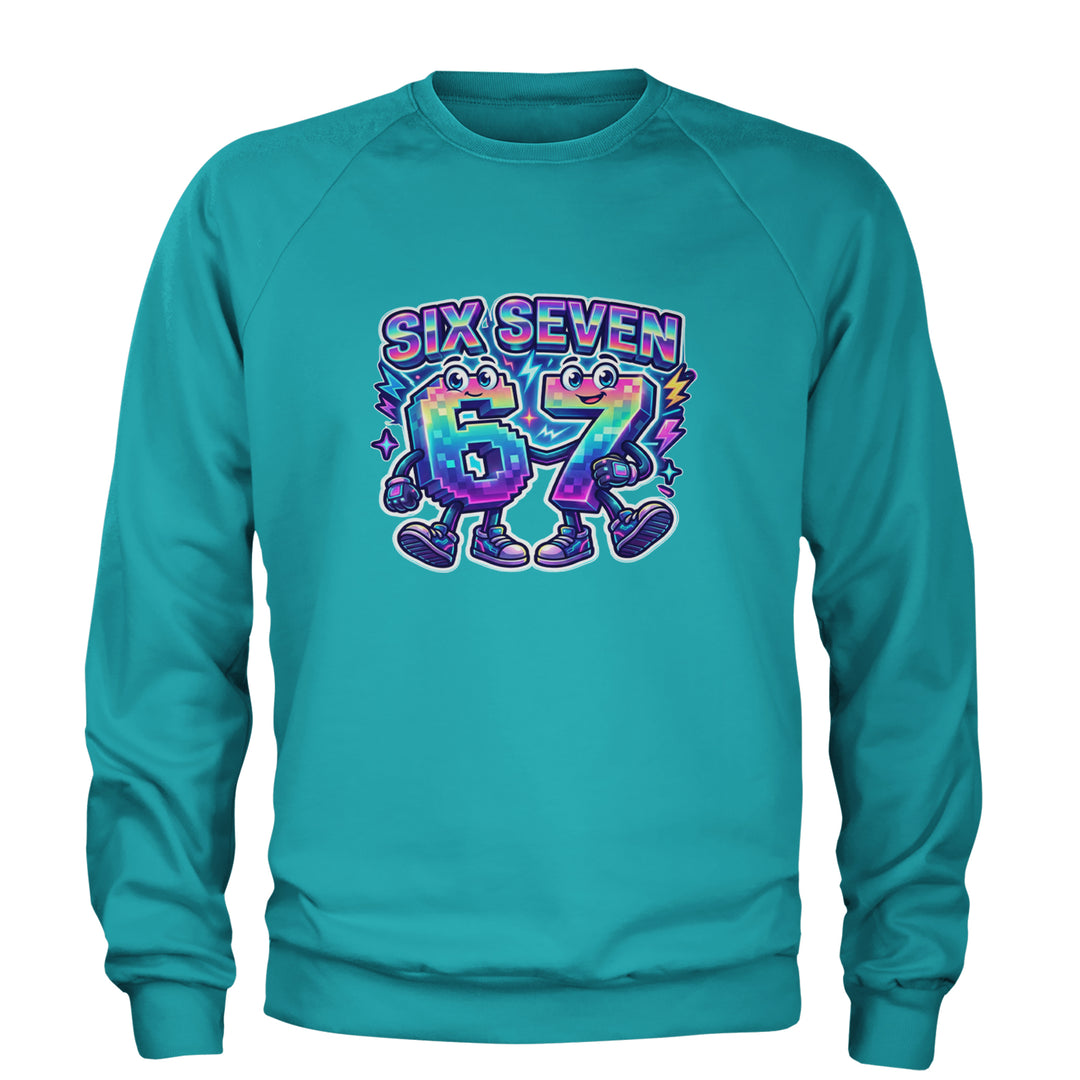Six Seven 67 Retro Pixel Buddies Adult Crewneck Sweatshirt Teal