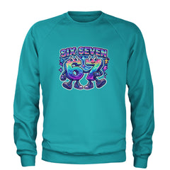 Six Seven 67 Retro Pixel Buddies Adult Crewneck Sweatshirt Teal
