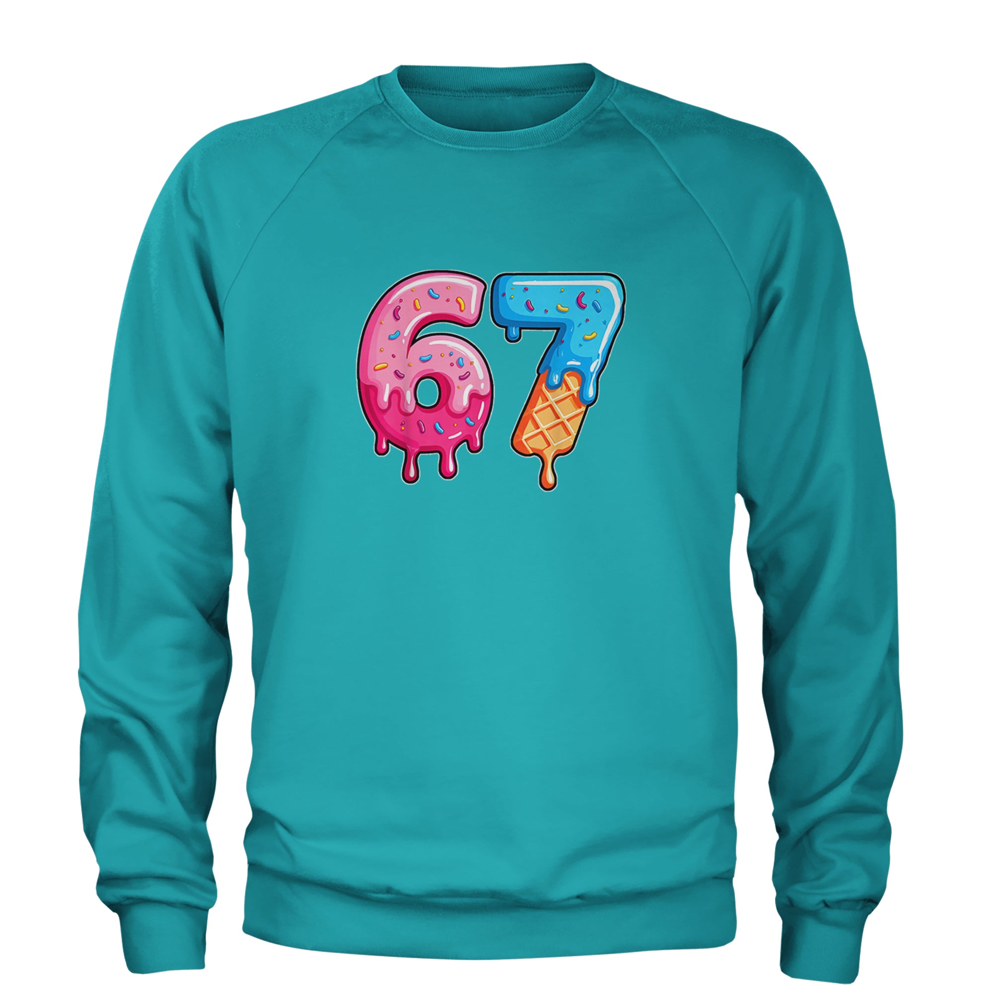 67 Dripping Ice Cream Donut Melt Adult Crewneck Sweatshirt Teal