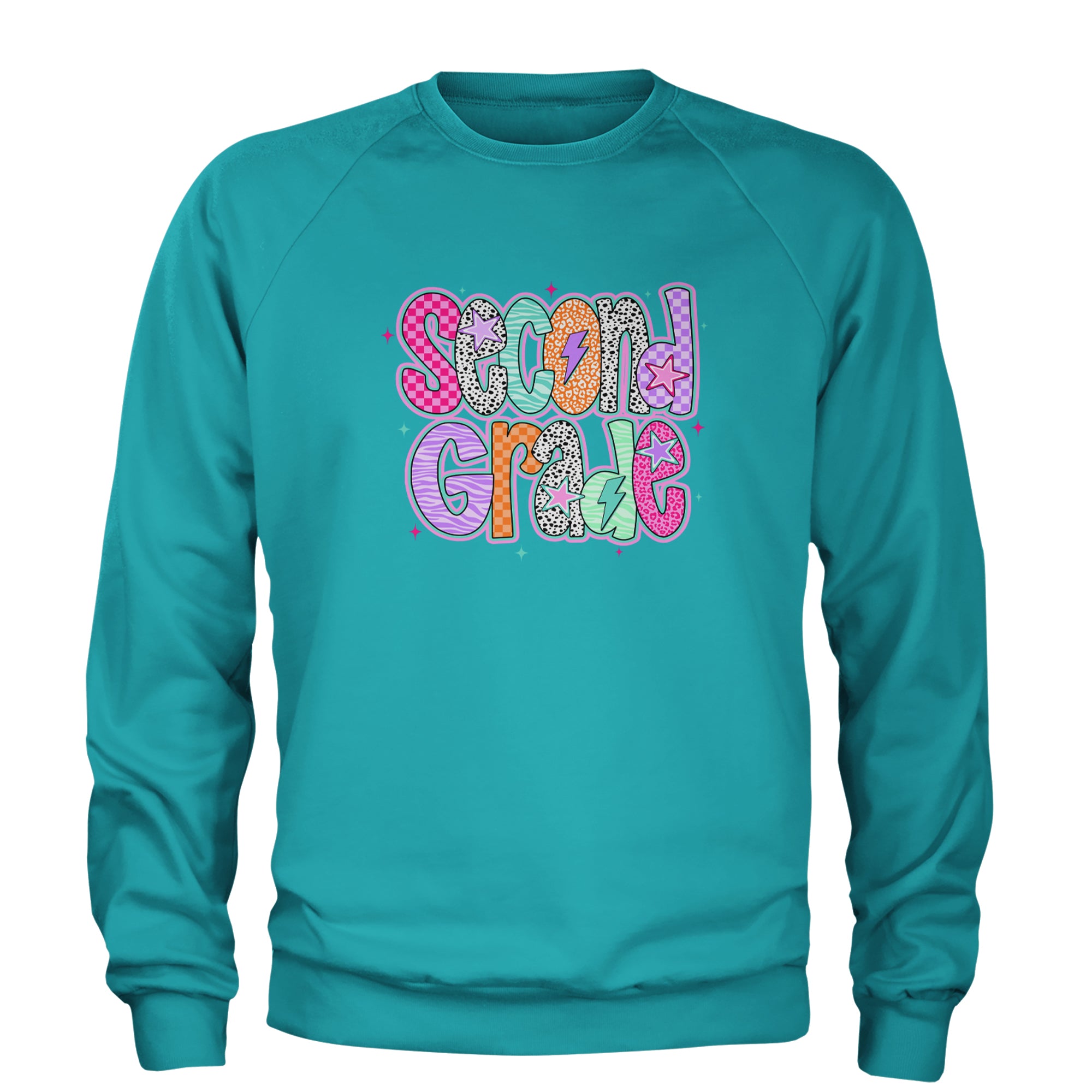 Second Grade Star Colorful Back to School Adult Crewneck Sweatshirt Teal