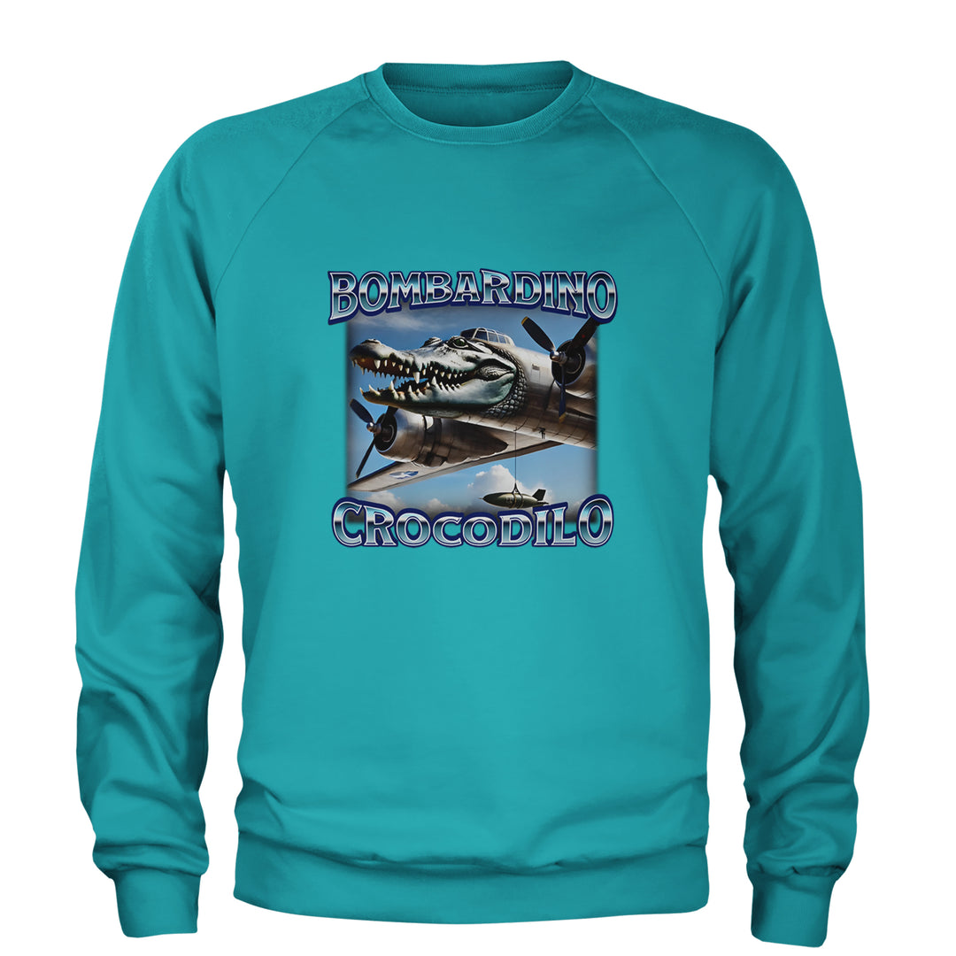 Bombardino Crocodilo Brainrot Adult Crewneck Sweatshirt Teal