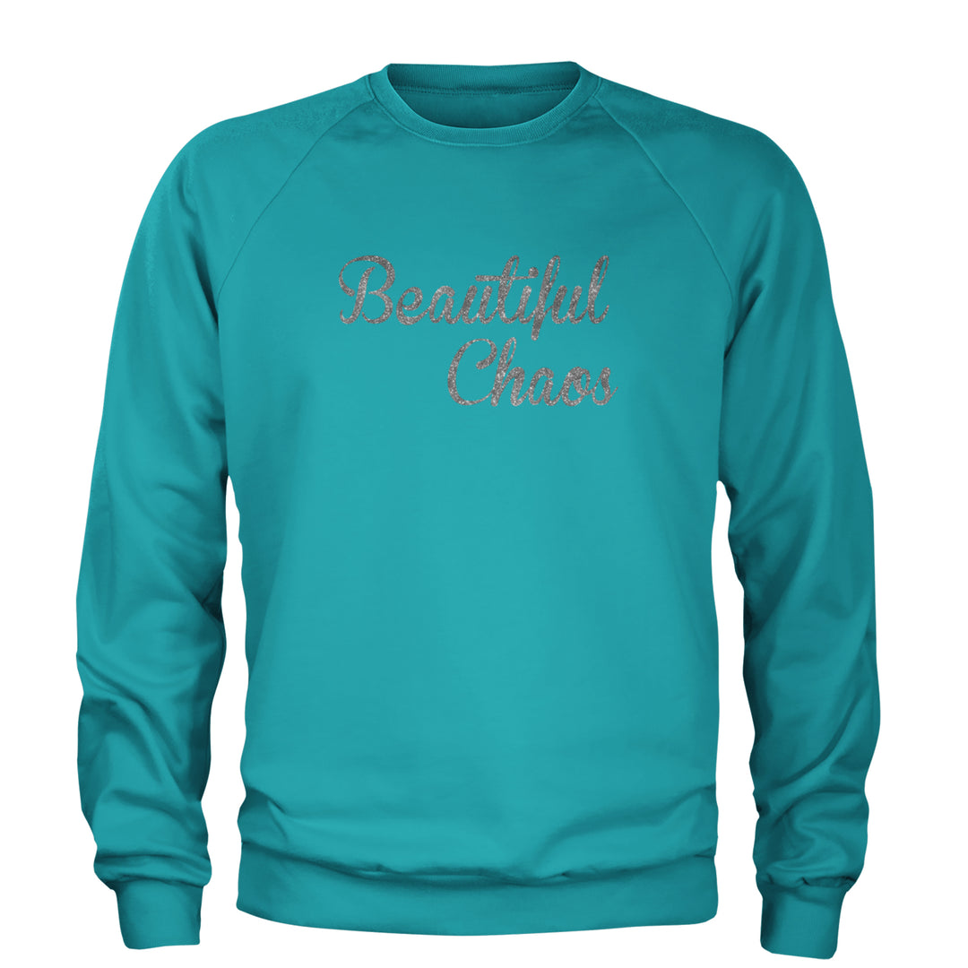 Beautiful Chaos Glitter Music Festival Adult Crewneck Sweatshirt Teal
