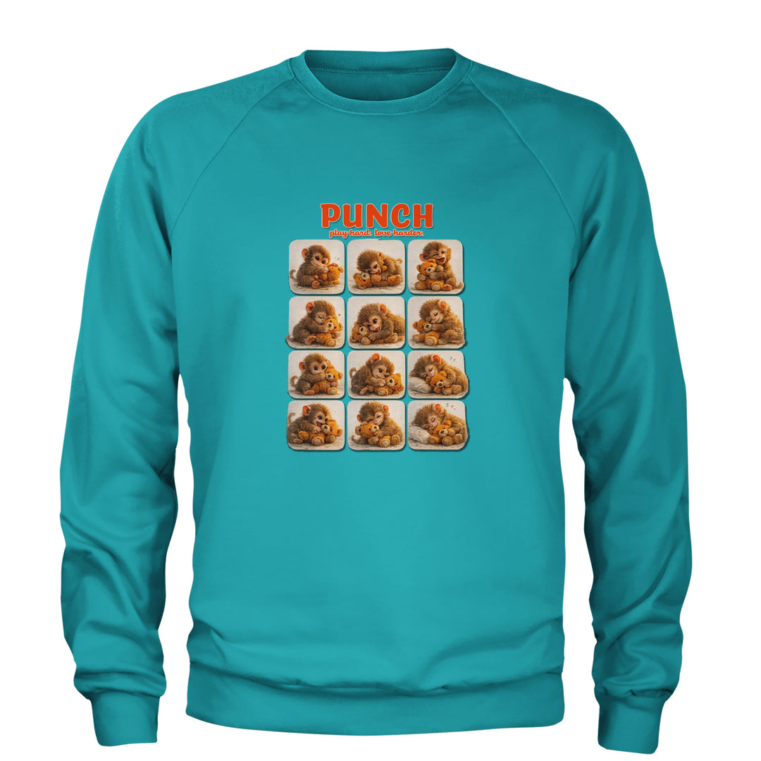 Punch Play Hard Love Harder Adult Crewneck Sweatshirt Teal