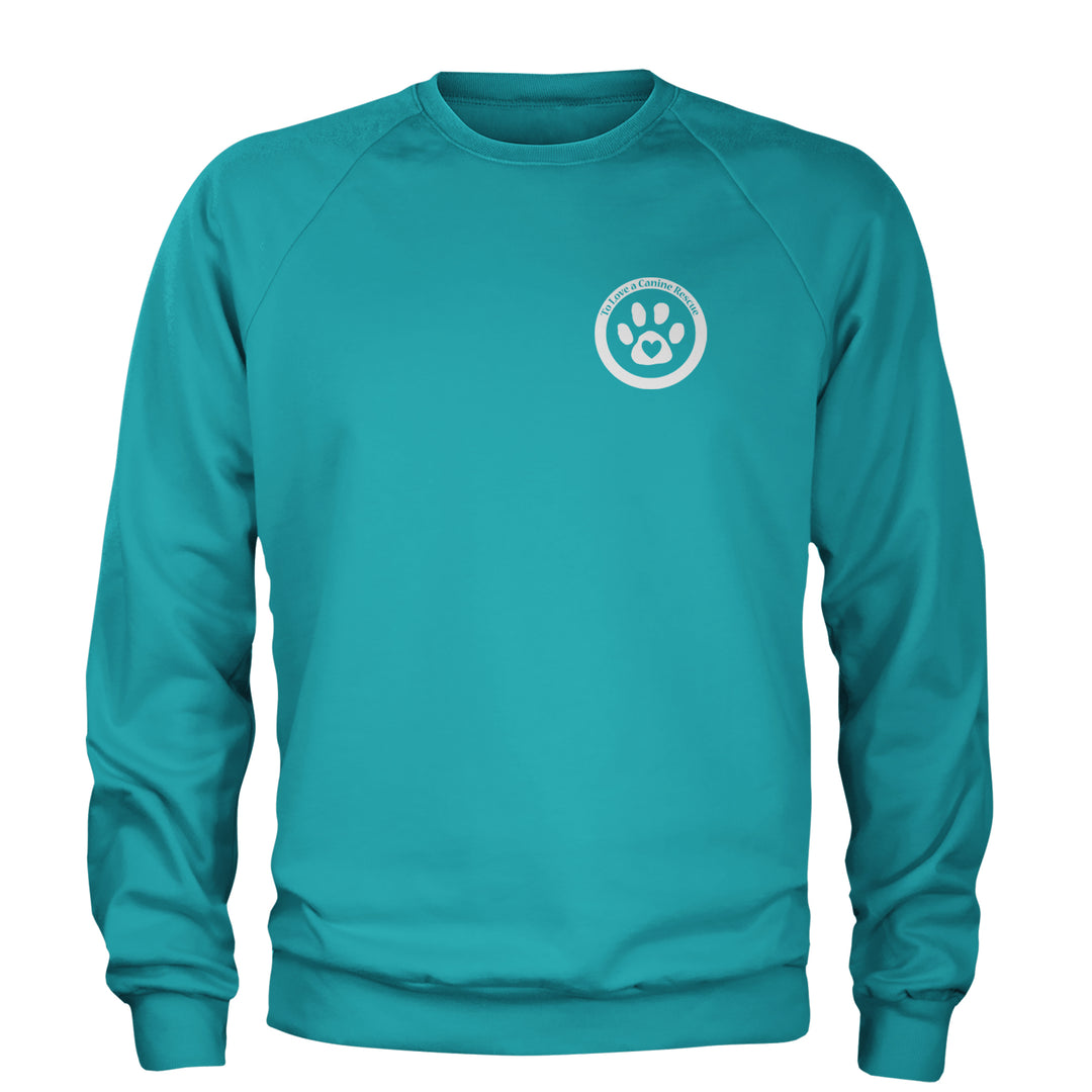 TLC To Love a Canine Dog Rescue White Adult Crewneck Sweatshirt Teal