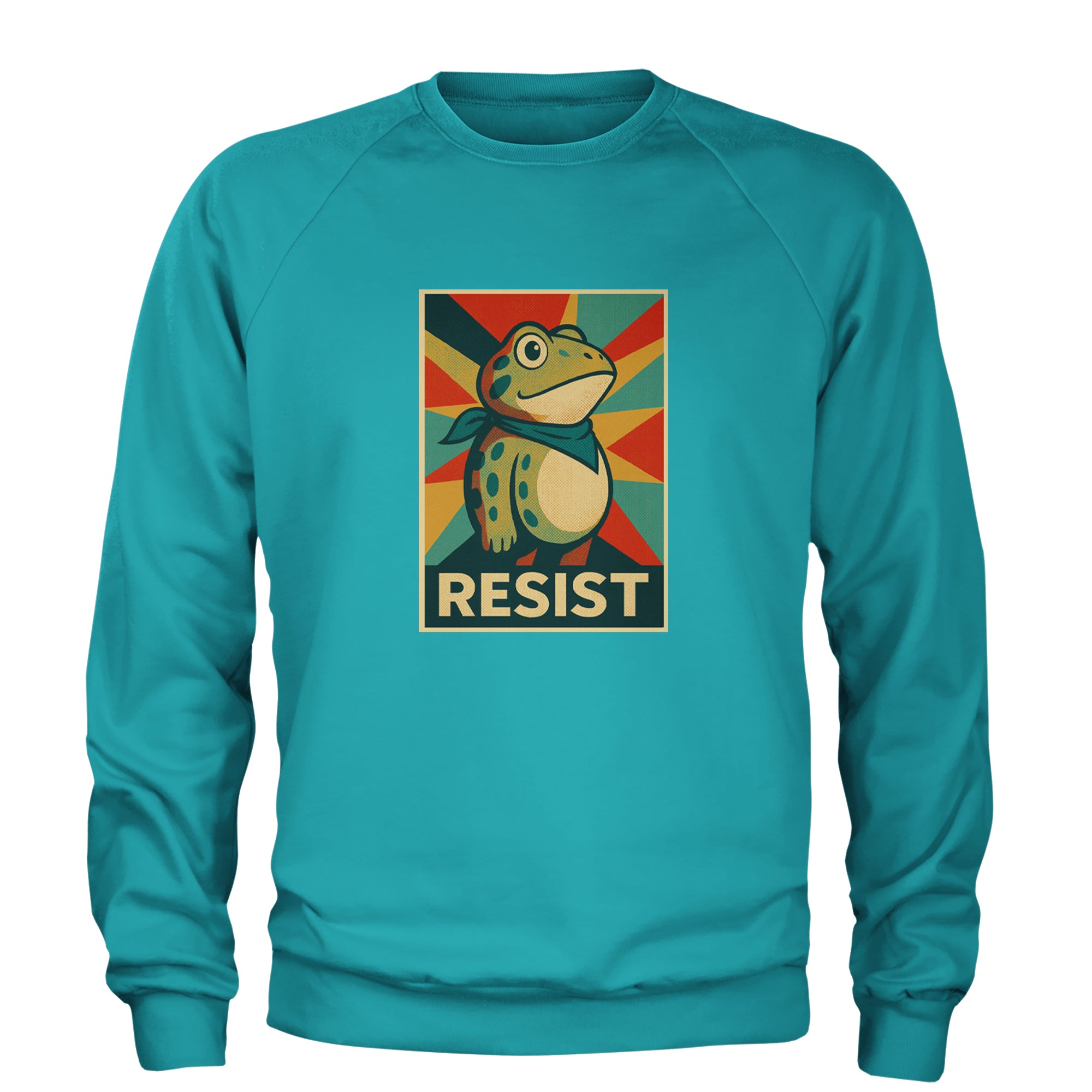 Resist Portland Protest Frog Adult Crewneck Sweatshirt Teal