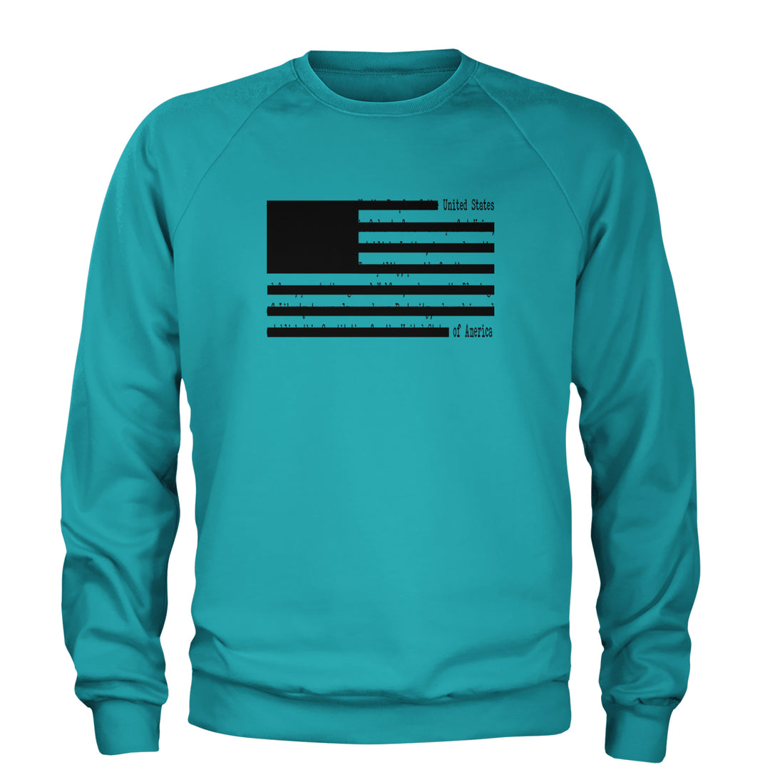 Redacted American Flag Adult Crewneck Sweatshirt Teal