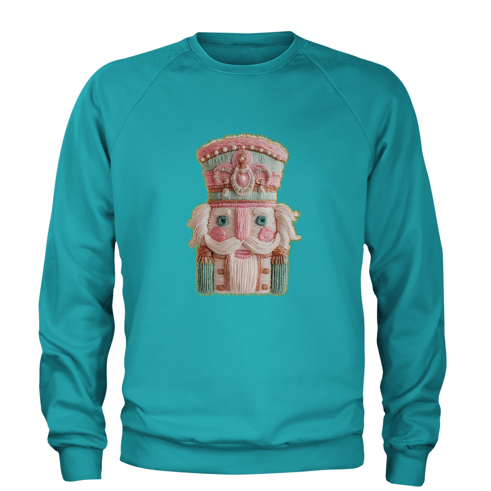 Vintage Nutcracker Embroidery Art Soft Cottagecore Adult Crewneck Sweatshirt Teal