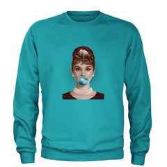 Audrey Hepburn Chewing Bubble Gum American Icon Adult Crewneck Sweatshirt Teal