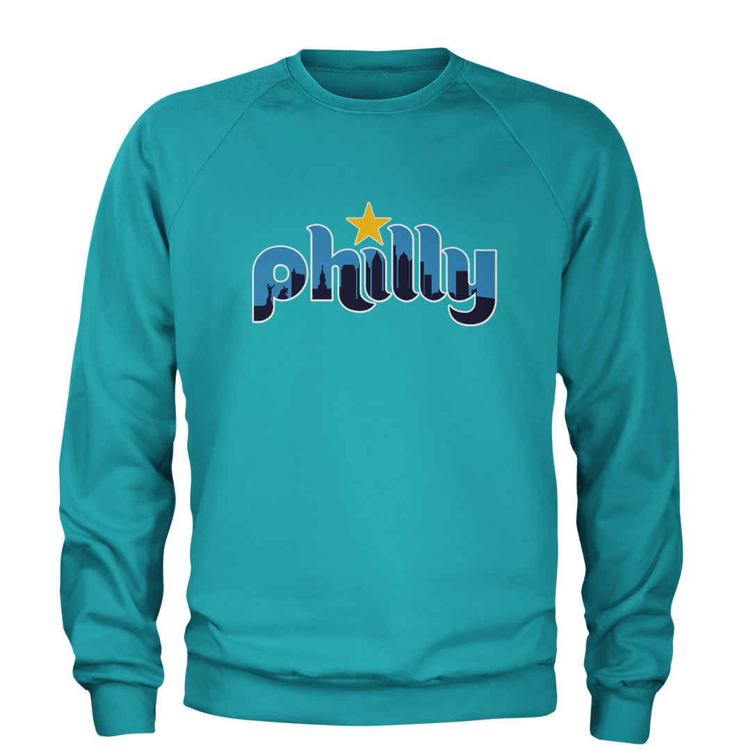 Skyline Philly Philadelphia Adult Crewneck Sweatshirt Teal