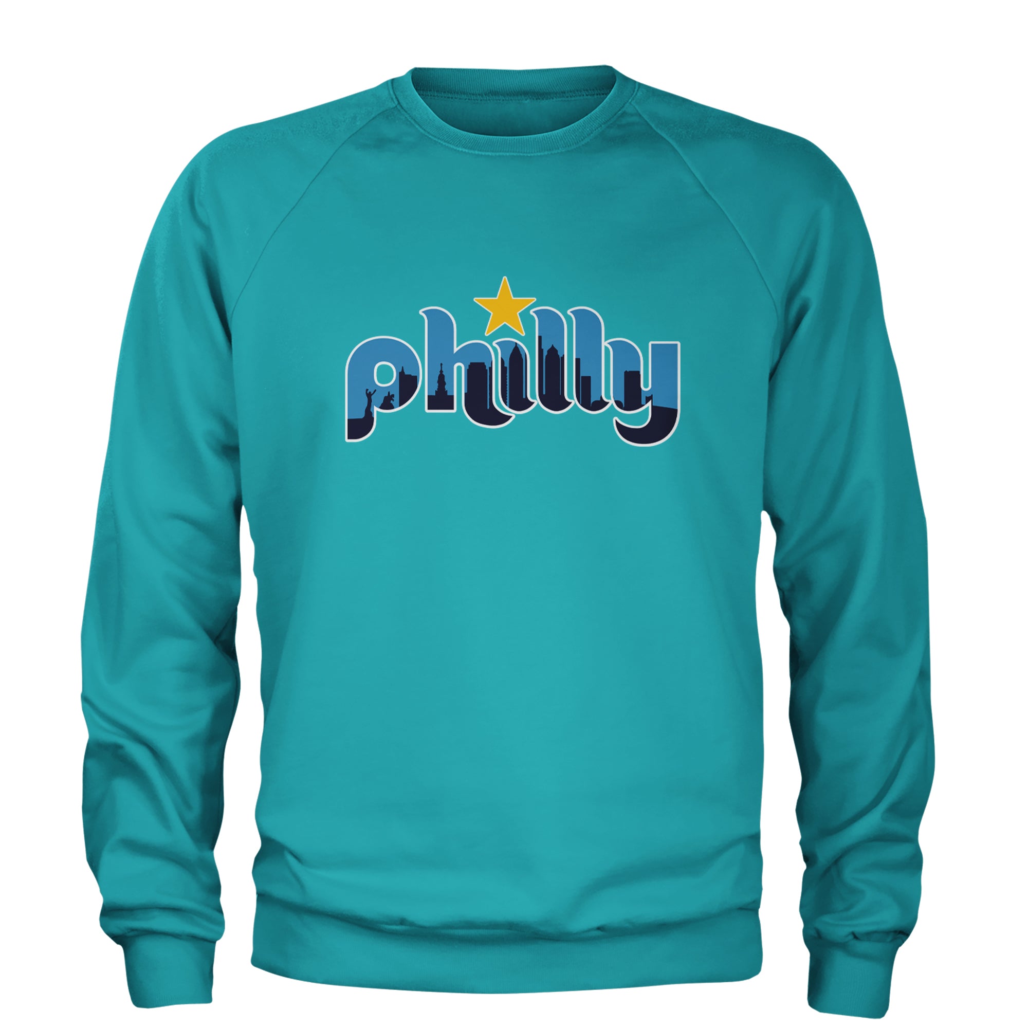 Skyline Philly Philadelphia Adult Crewneck Sweatshirt Teal