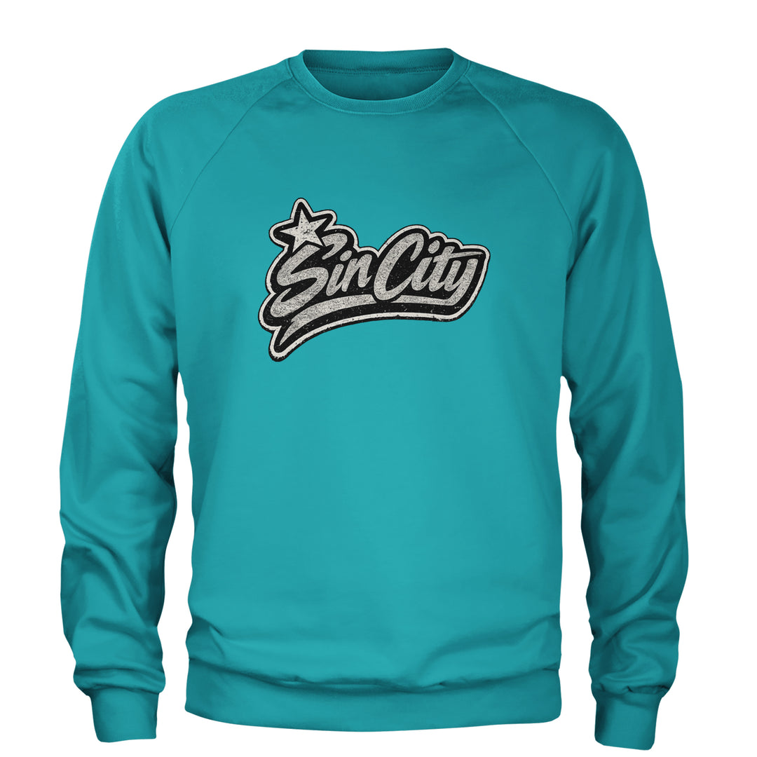 Sin City Vegas Retro Vintage Adult Crewneck Sweatshirt Teal
