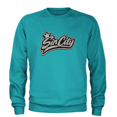 Sin City Vegas Retro Vintage Adult Crewneck Sweatshirt Teal