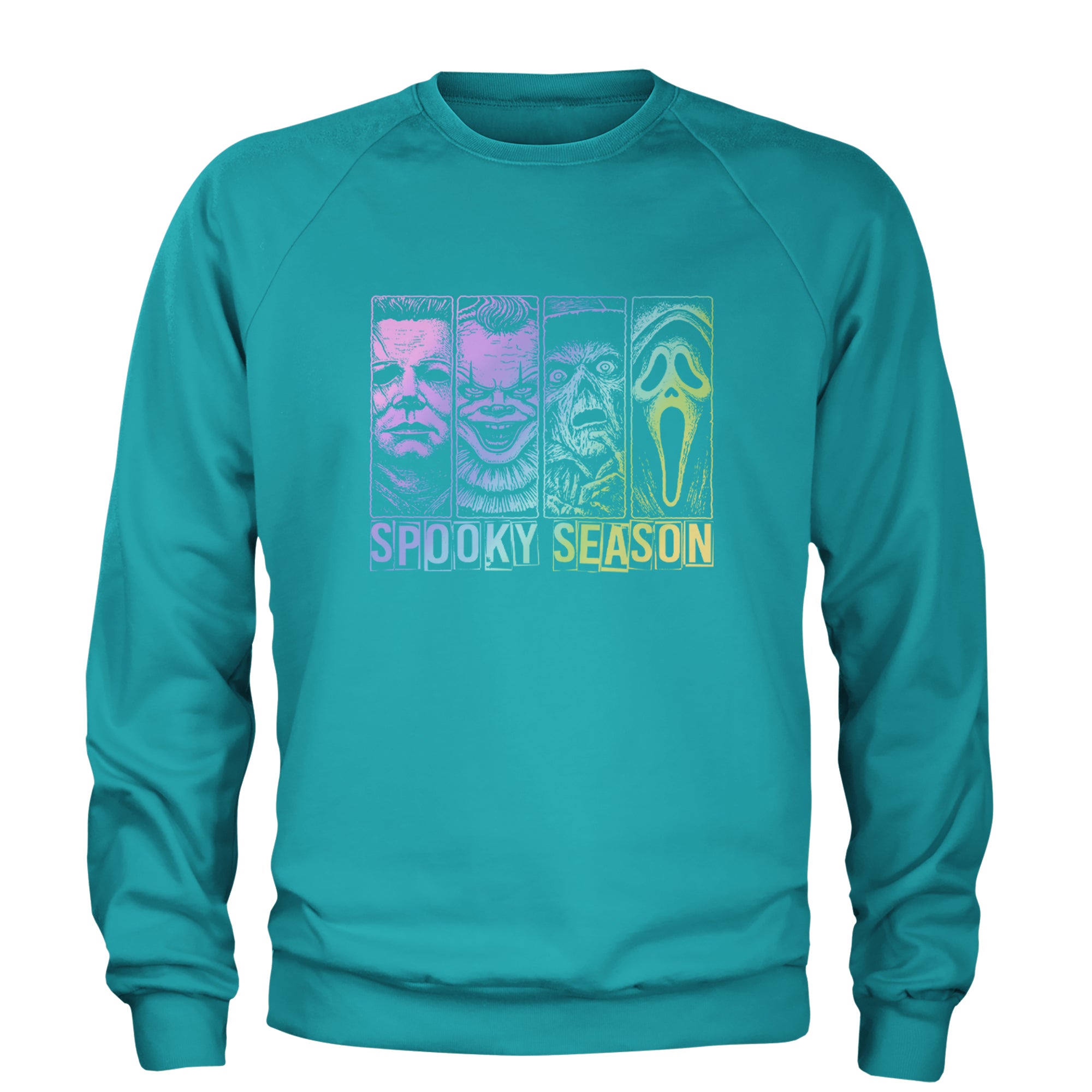 Spooky Season Horror Icons Halloween Adult Crewneck Sweatshirt Teal