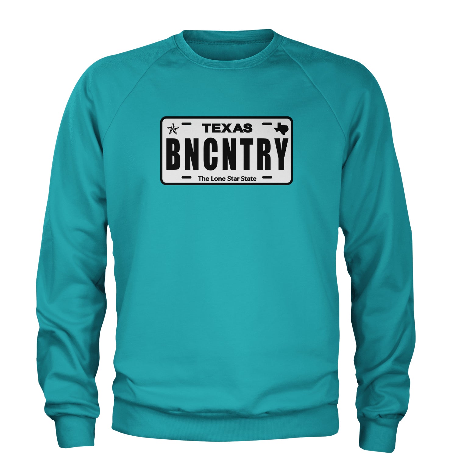 Texas License Plate BNCNTRY Adult Crewneck Sweatshirt Teal