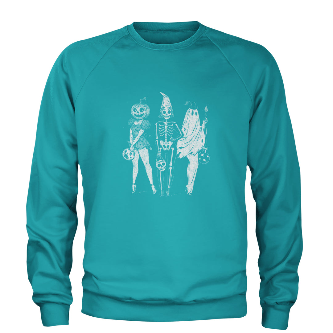 Vintage Spooky Squad Pinup Halloween Design Adult Crewneck Sweatshirt Teal