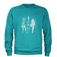 Vintage Spooky Squad Pinup Halloween Design Adult Crewneck Sweatshirt Teal