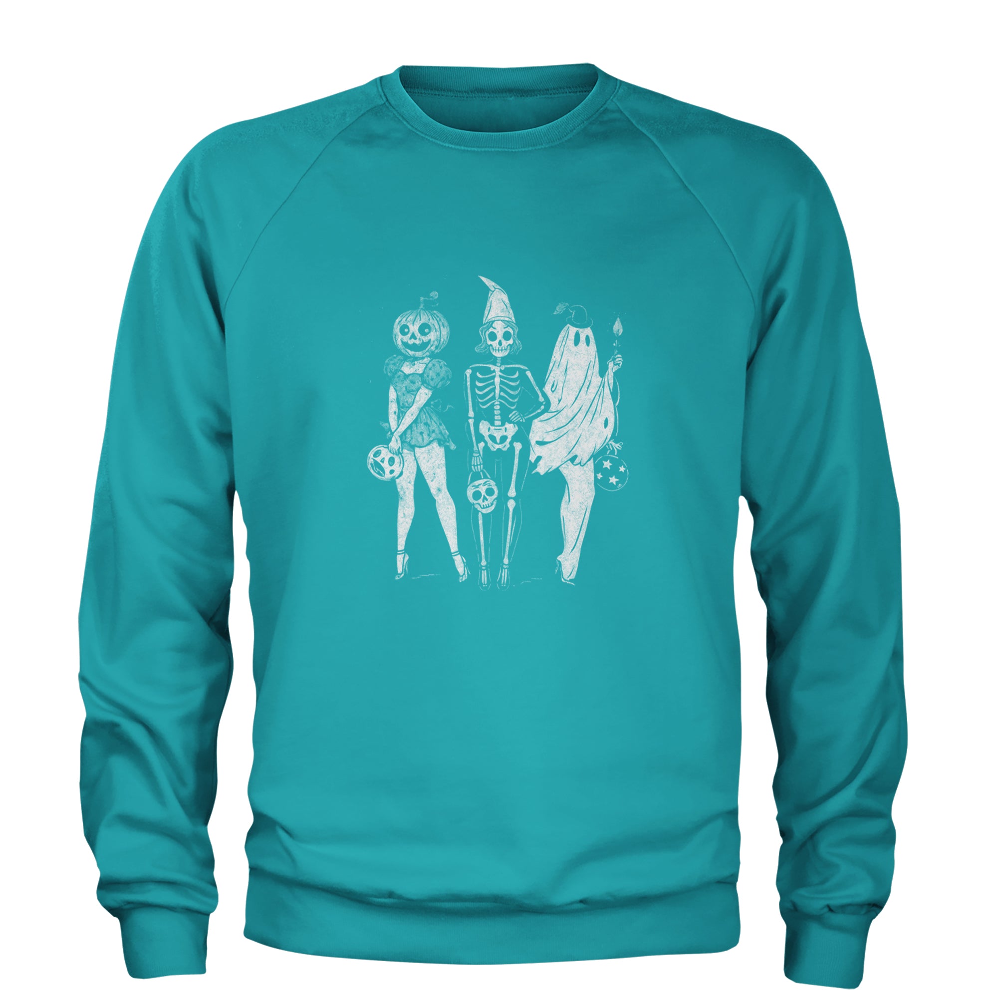 Vintage Spooky Squad Pinup Halloween Design Adult Crewneck Sweatshirt Teal