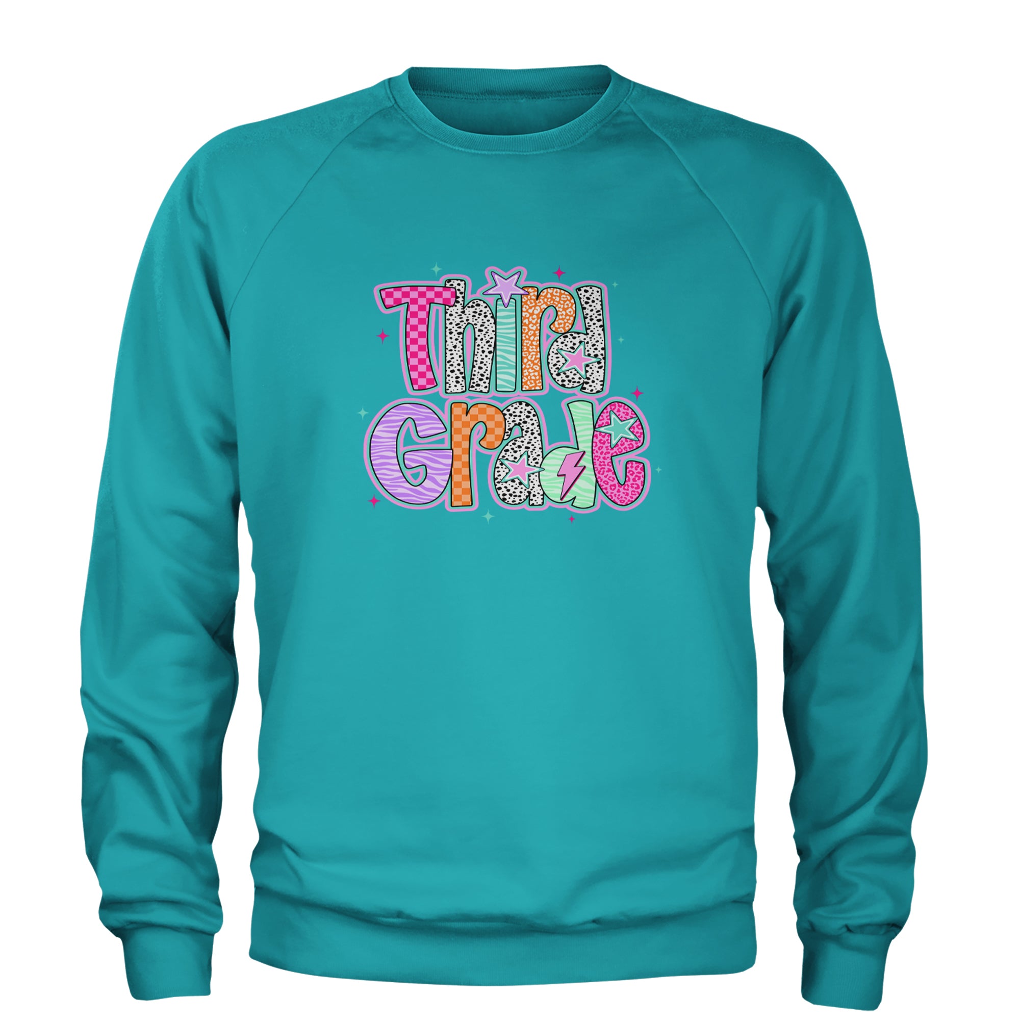 Third Grade Thunder Colorful Back to School Adult Crewneck Sweatshirt Teal
