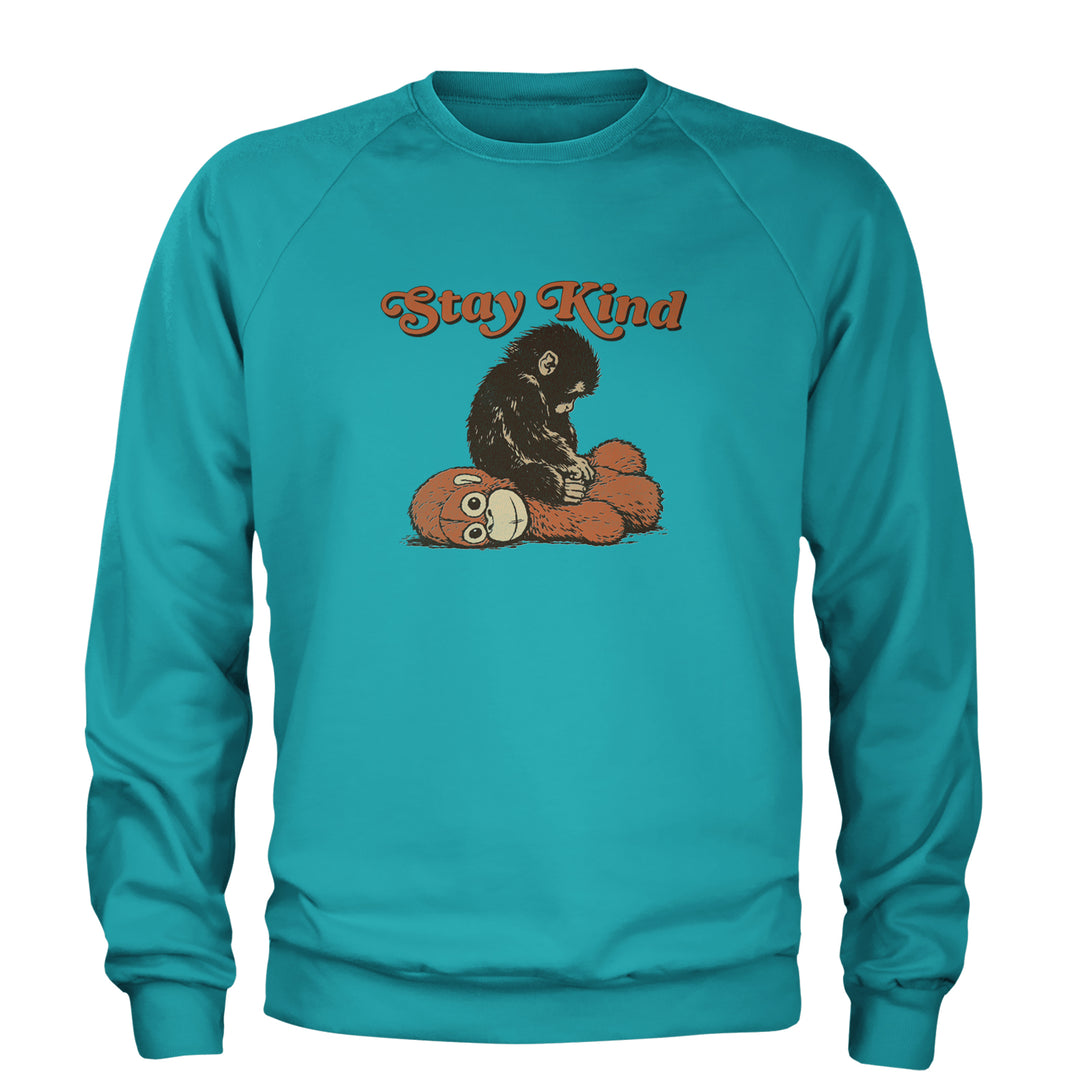 Punch Stay Kind Macaque Adult Crewneck Sweatshirt Teal
