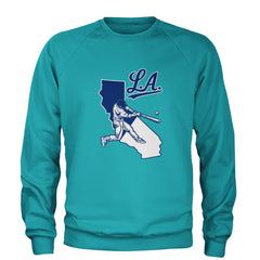 Los Angeles Baseball Batter Up Adult Crewneck Sweatshirt Teal
