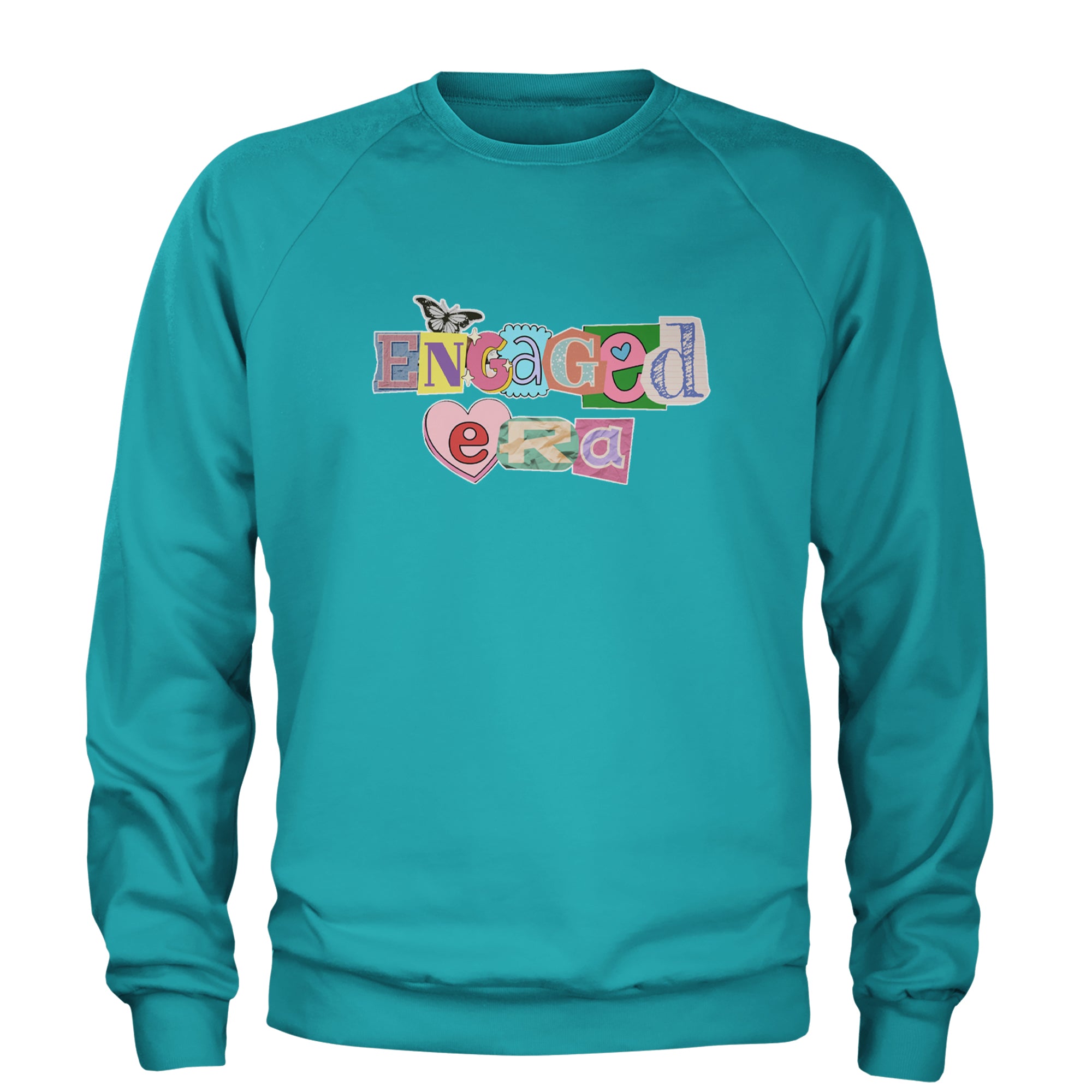 Engaged Era Aesthetic Retro Collage Design Adult Crewneck Sweatshirt Teal