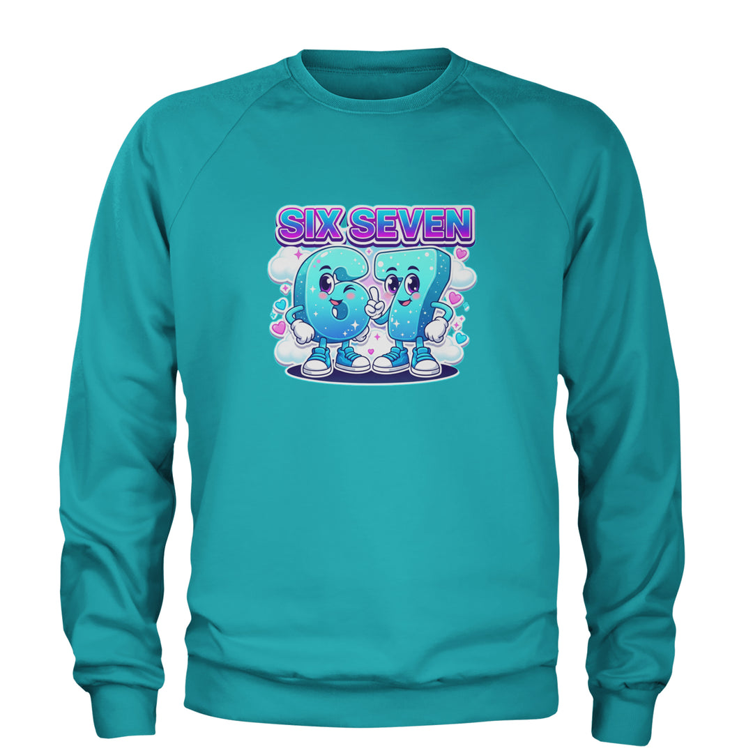 67 Six Seven Meme Kawaii Cloud Adult Crewneck Sweatshirt Teal