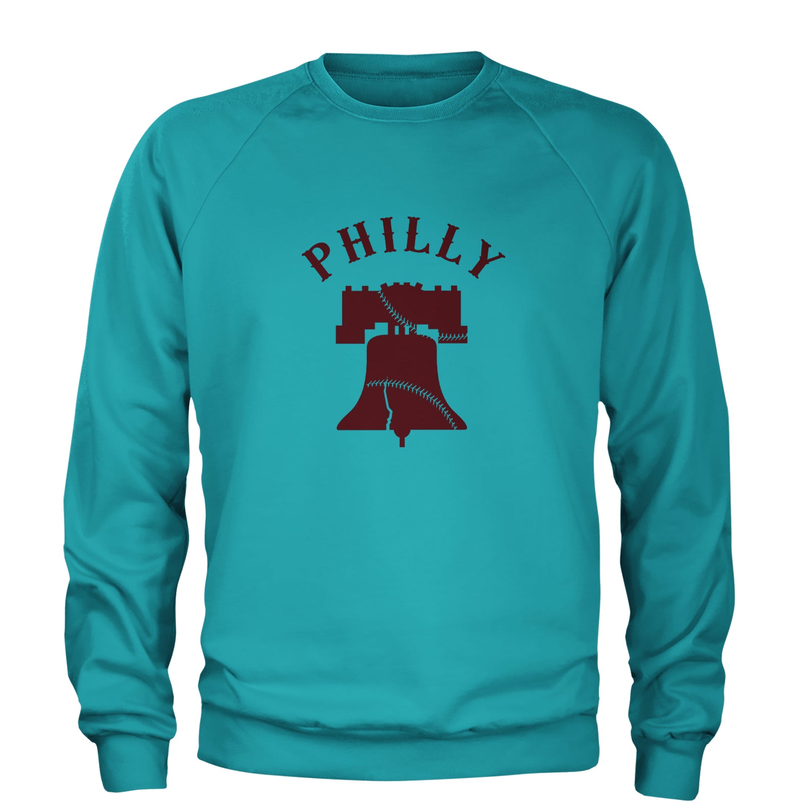 Philly Cracked Liberty Bell Adult Crewneck Sweatshirt Teal