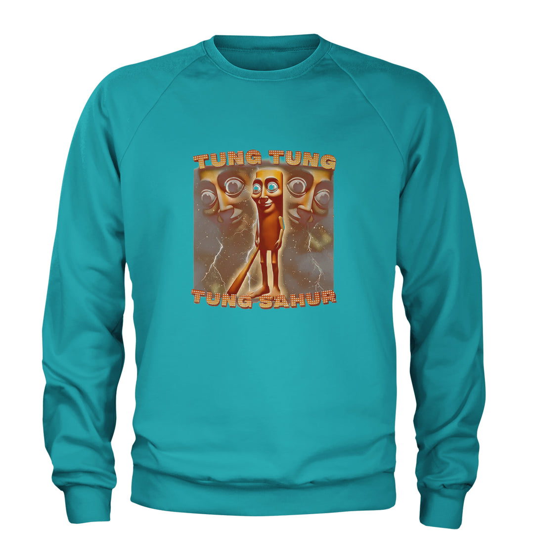 Tung Tung Tung Sahur Enforcer Adult Crewneck Sweatshirt Teal