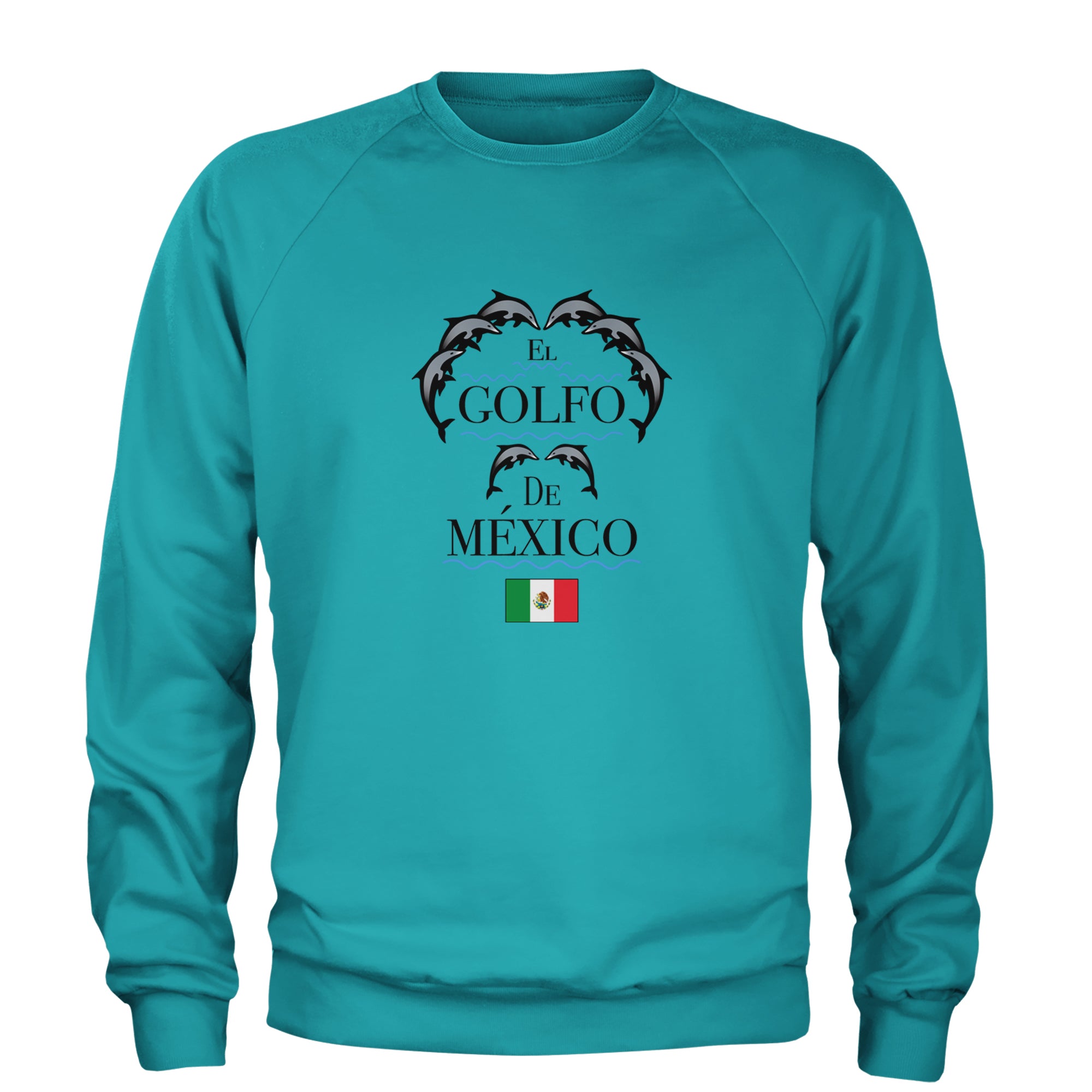 El Golfo De Mexico Dancing Dolphins Adult Crewneck Sweatshirt Teal