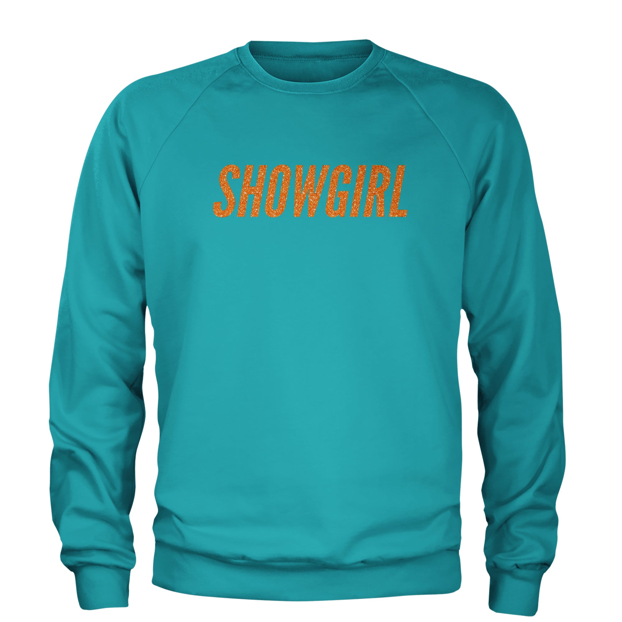 Showgirl Orange Glitter Adult Crewneck Sweatshirt Teal