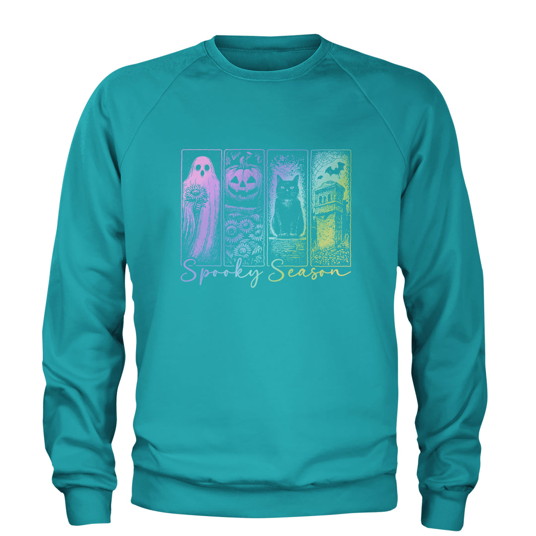Spooky Season Cute Pastel Halloween Design Adult Crewneck Sweatshirt Teal