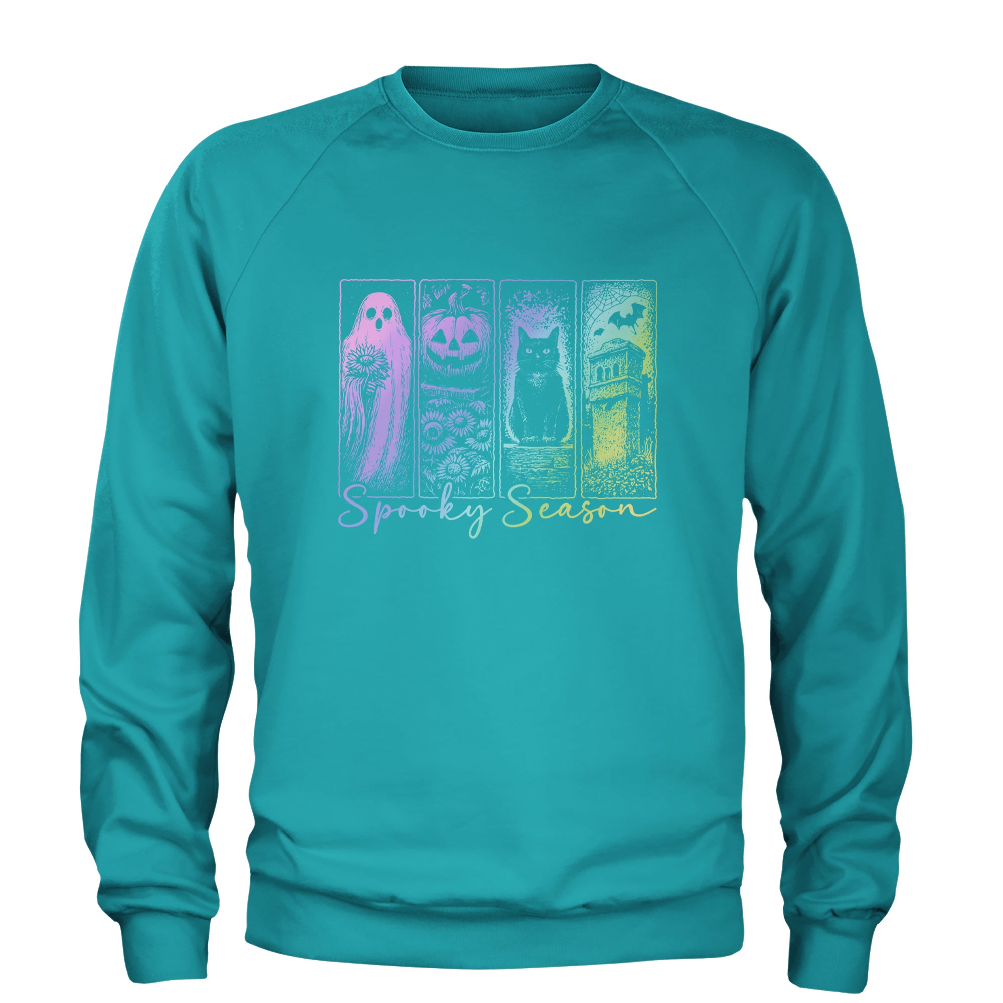 Spooky Season Cute Pastel Halloween Design Adult Crewneck Sweatshirt Teal